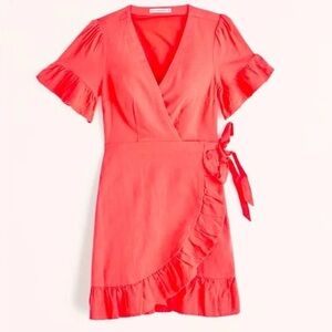 A&F Linen Wrap Dress Ruffle Hem Short Sleeve V Neck Size XXS P
